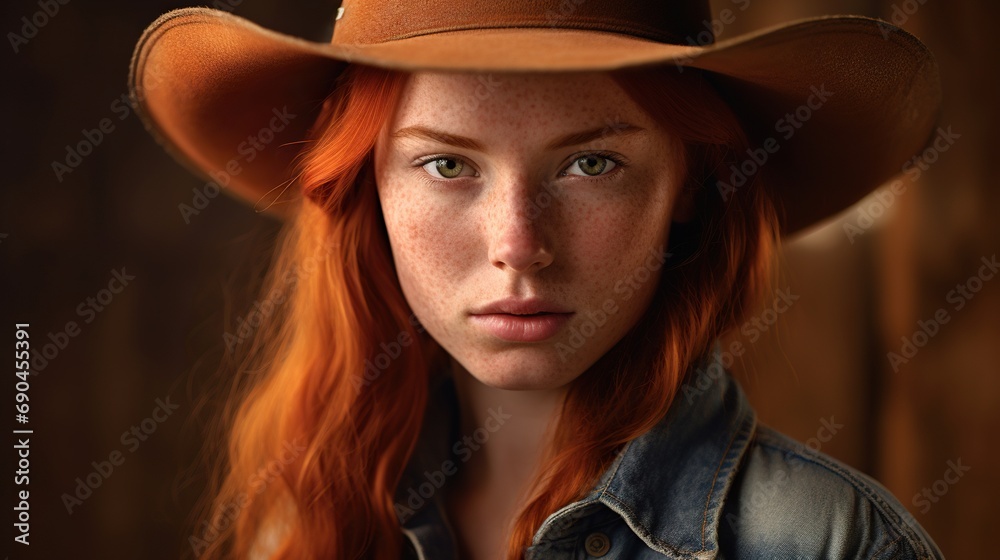 Portrait of an attractive girl in cow boy hat 
