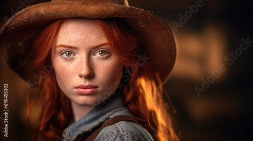Portrait of an attractive girl in cow boy hat 