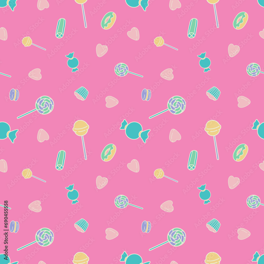 Vector Seamless Pattern Colorful Candy Sweets Food Design Illustration On Pink Background  Wallpaper