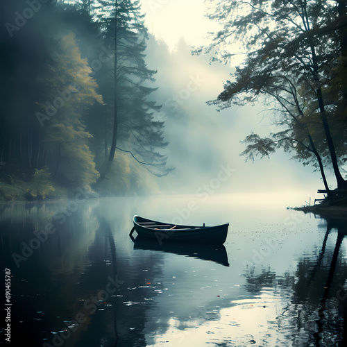 A misty morning on a tranquil lake © Cao