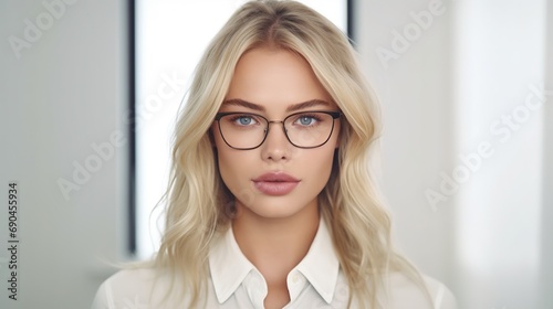 Portrait of an attractive blonde wearing glasses 