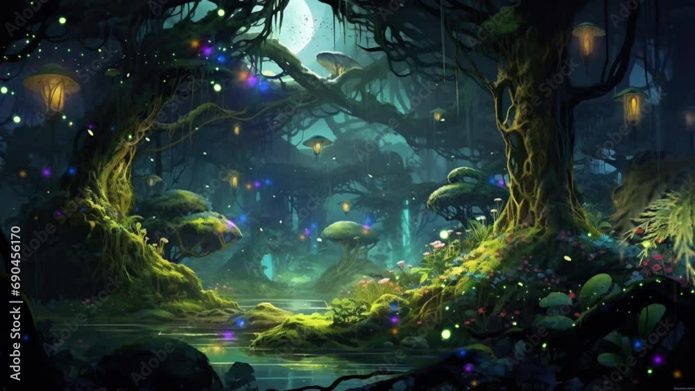 Mystic Woodland Dream: Fairies and Glowing Orbs in a Mossy Realm
