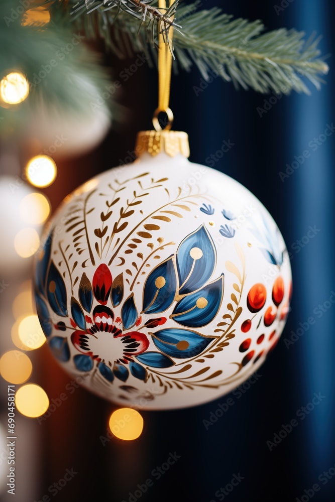 closeup photo of a Christmas bauble pattern on it closeup photo of a Christmas bauble pattern on it