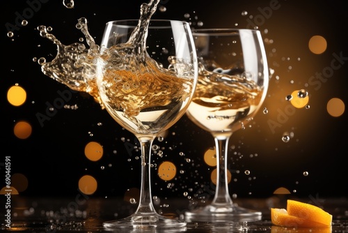 Celebration theme, Glass of champagne with splash. Generative AI.