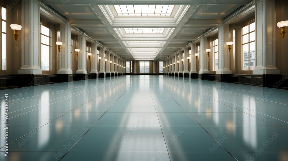Fototapeta premium Long Empty hall room. Generative AI.