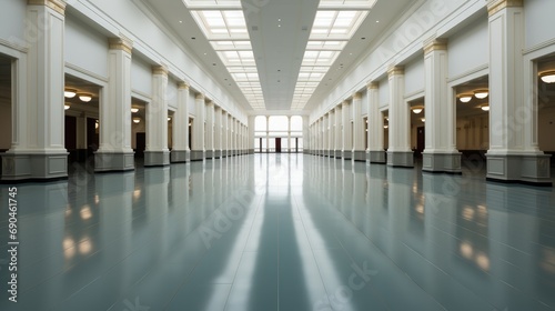 Long Empty hall room. Generative AI.
