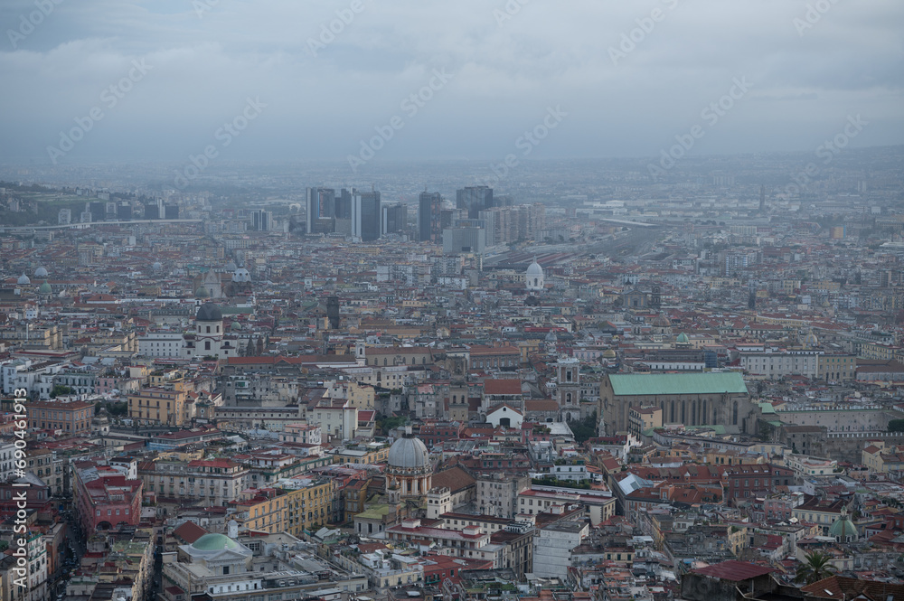 Cityscape of the city of Napoli in the morning with Vesuvius in the background