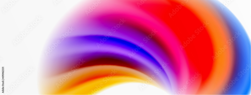 Rainbow color silk blurred wavy line background on white, luxuriously vibrant visually captivating backdrop. Stunning blend of colors reminiscent of rainbow, silky and gracefully blurred wavy pattern