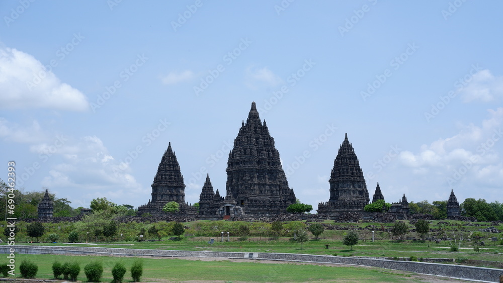 Prambanan temple complex photographed from the Ramayana Ballet angle