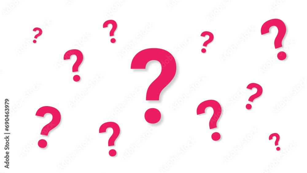 Movement of many question marks The concept of doubt that needs an answer. 2D Animation.