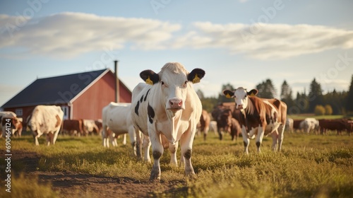 A cows in a quiet farm at gentle evening light. Generative AI. © visoot