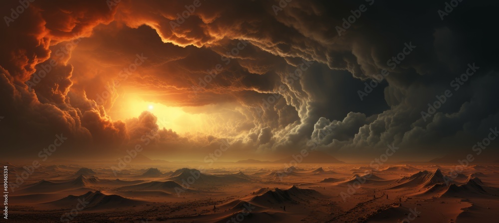 Clouds storm desert. Generative AI technology
