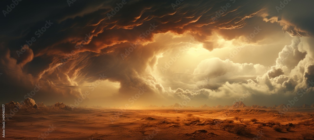 Fototapeta premium Dramatic view sandstorm. Generative AI technology.
