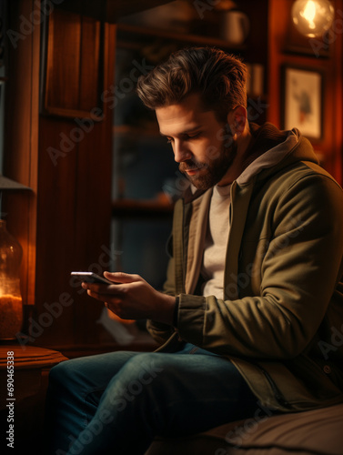 A Photo of a Person Using a Smartphone to Complete an Online Bank Transaction While Sitting in a Cozy Home Setting