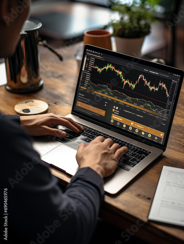 A Photo of a Person Using a Digital Currency Exchange App on a Laptop in a Home Office