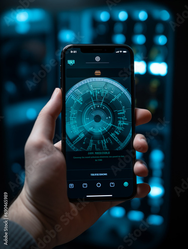 A Photo of a Person Using a Finance App with Advanced Data Encryption for Secure Transactions