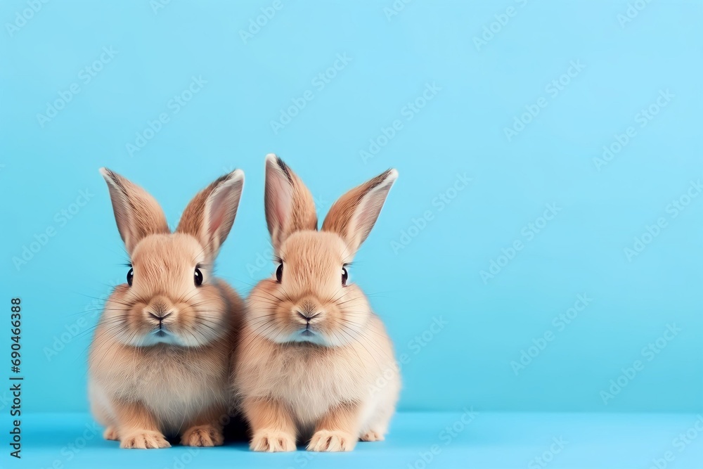 Grey rabbits on a blue background