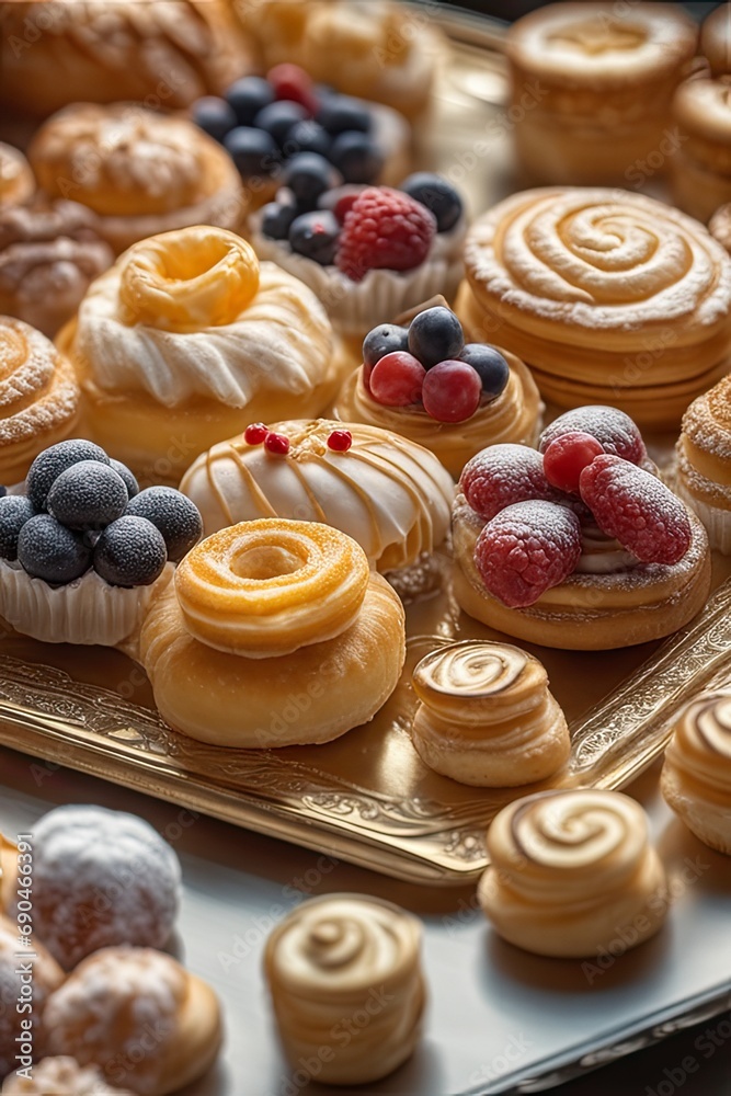 a Tray with delicious cakes. Elegant sweet a Tray with delicious cakes. Elegant sweet