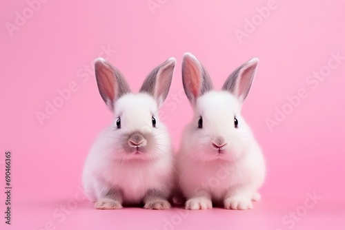 white rabbit on pink background