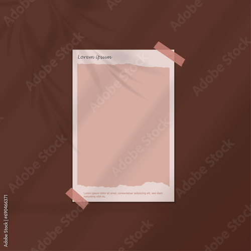Modern Madboard Vertical Torn Photo Frame Mockup Vector Template for Stunning Social Media Posts. Ripped edges torn paper frame