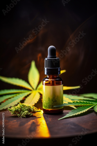 CBD Oil with Cannabis Leaves  photo