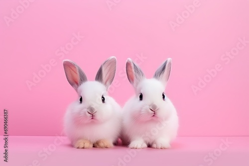 white rabbit on pink background photo