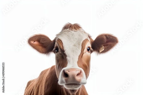 Portrait of a cow isolated white background