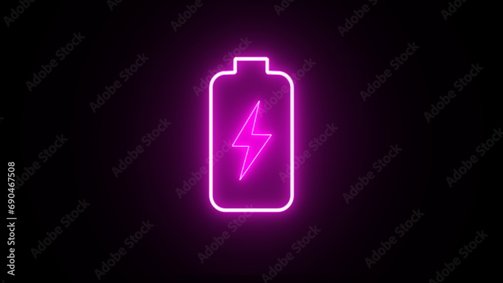 3d glowing neon symbol of vertical symbol of charging empty battery isolated on black background. glowing battery icon with Lightning bolt symbol. 3d glowing neon symbol of vertical symbol of charging empty battery isolated on black background. glowing battery icon with Lightning bolt symbol.