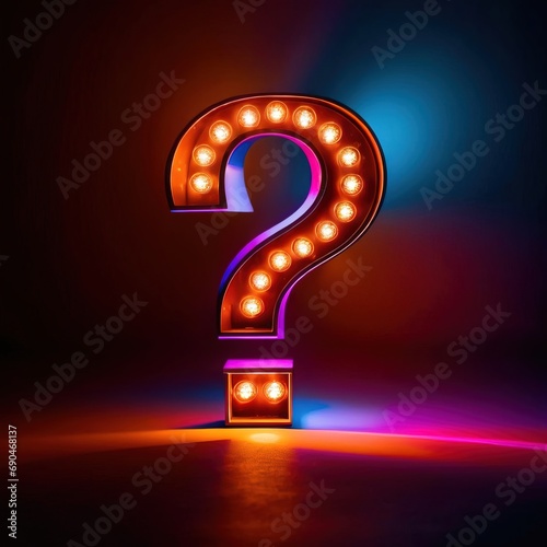 Bright glowing light symbol of question mark, showing interrogation and asking for solution photo