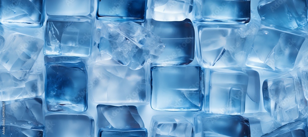Cold ice cube background. Generative AI technology.