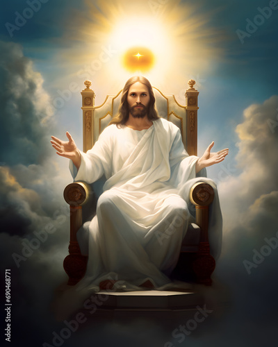 Jesus sitting in throne at heaven