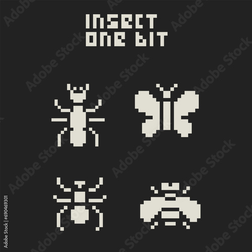 this is insect icon use one bit style in pixel art with white color and black background ,this item good for presentations,stickers, icons, t shirt design,game asset,logo and your project.