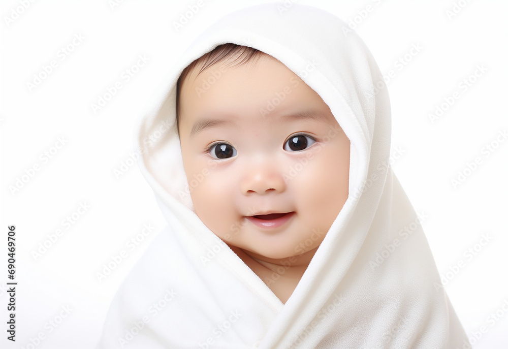 portrait of a baby in a towel portrait of a baby in a towel
