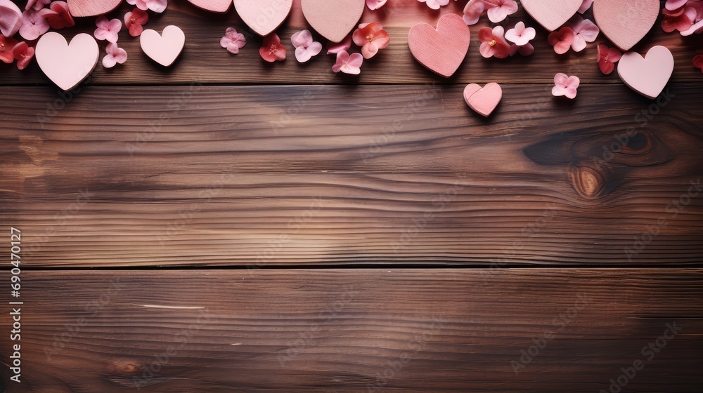 Valentine decor on pink wooden background Valentine decor on pink wooden background