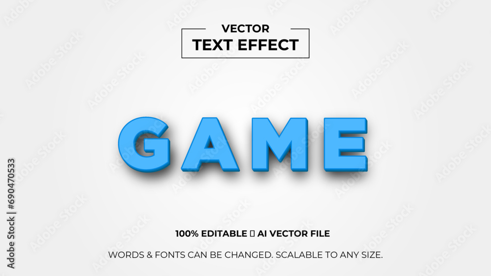 Game 3d editable text effect premium vector. Editable text style effect. 3d cover of business presentation banner for sale event night party. vector illustration
