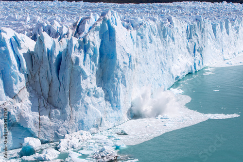 Ice calving from the terminus of the Perito Moreno Glacier in Los Glaciares National Park, Santa Cruz Province in Patagonia southern Argentina.