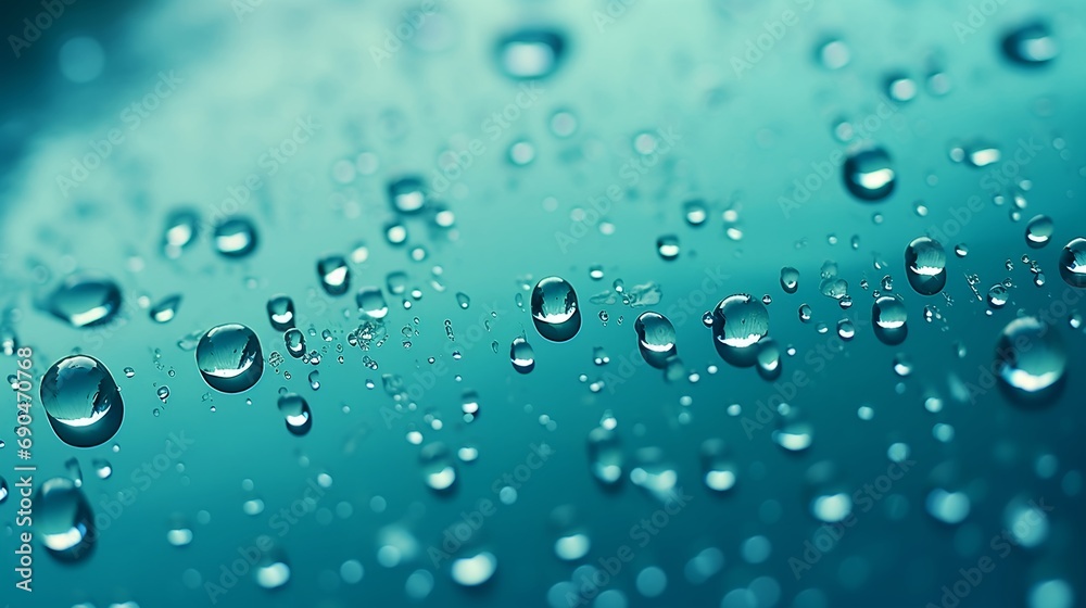 Droplets of water on blue background.  (Generative AI).