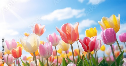 The Natural Elegance of a Field Brimming with Fresh, Multicolored Tulips