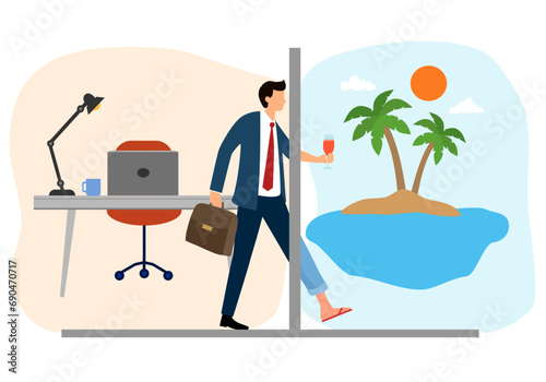 Businessman on vacation leave and enjoying work life balance at the beach.