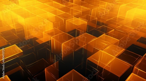 vibrant orange and yellow translucent blocks: precise alignment for futuristic tech background - 3d render photo