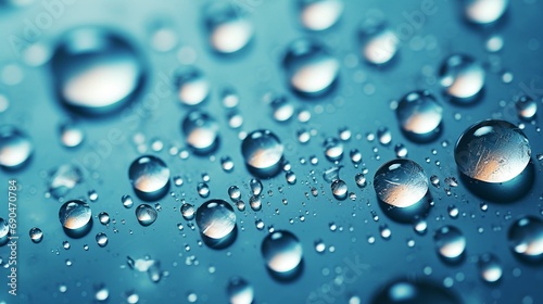 Droplets of water on blue background. (Generative AI).