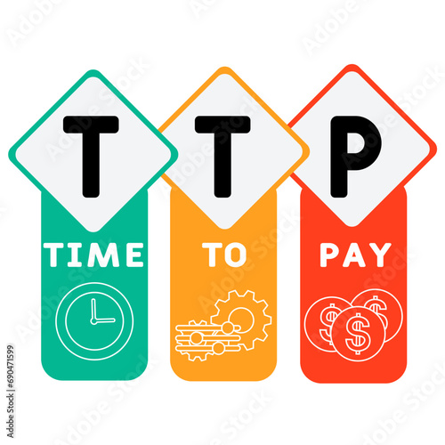 TTP Time To Pay  acronym. business concept background.  vector illustration concept with keywords and icons. lettering illustration with icons for web banner, flyer, landing