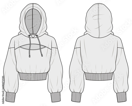 Women's sweatshirt , Fashion Flat Sketch Vector Illustration, CAD, Technical Drawing, Flat Drawing, Template, Mockup.