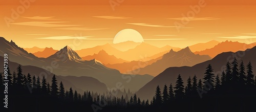 Beautiful mountain silhouette at sunset.