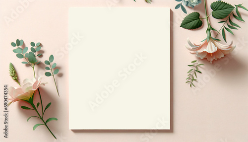 Creative layout made of flowers on pastel background. Flat lay, top view, copy space.