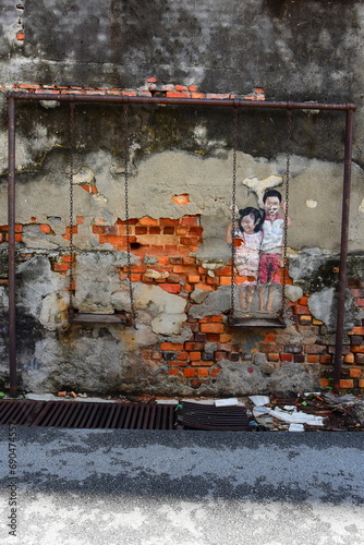 Penang, Malaysia, August 12, 2023: Beautiful street art in George Town