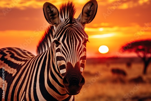 profile of a zebra on a grass plain Generative AI