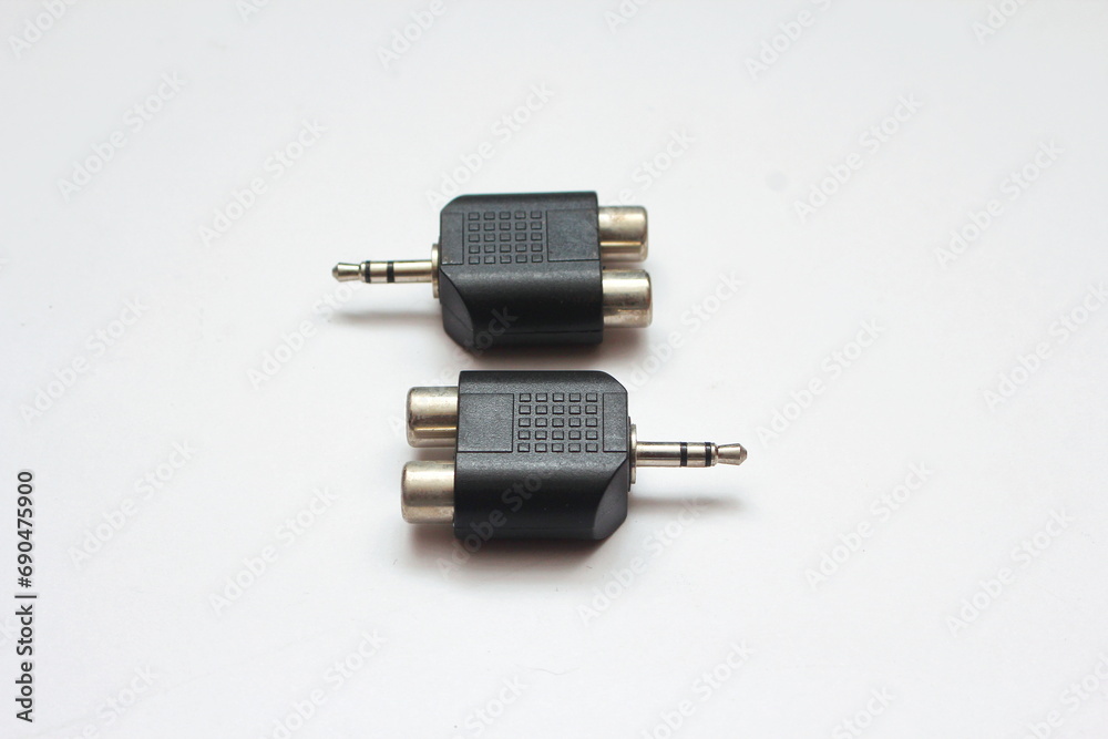 Audio and video connectors isolated on a white background. Close-up. Audio and video connectors isolated on a white background. Close-up.