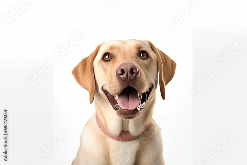 Adorable labrador retriever. Studio portrait of cute and playful brown dog. Isolated on white background purebred puppy captivates with its friendly expression happy eyes and tongue playfully