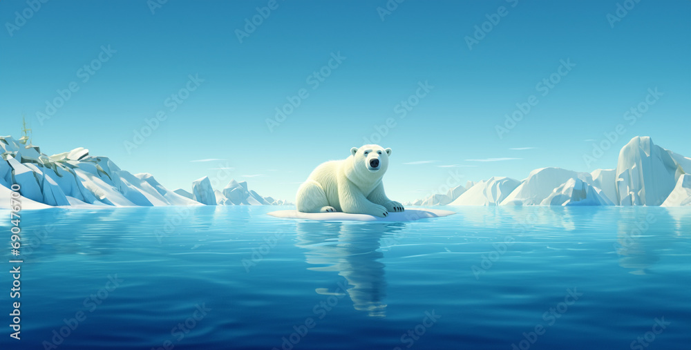polar bear in global warming arctic 3D art polar bear in global warming arctic 3D art